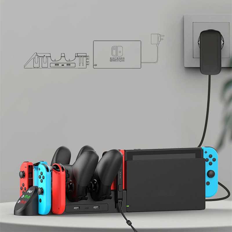NEW 6 in 1 Multifunction Charger Stand Charging Dock For Nintend Switch Joy Con Game Console Pro Controller Charger Stand Dock