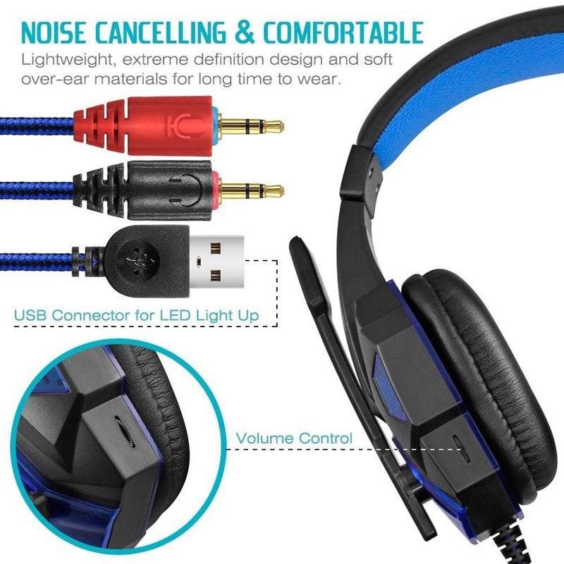EastVita PC780 Gaming Headset Earphone Wired Gamer Headphone Stereo Sound Headsets with Mic LED light for Computer PC Gamer