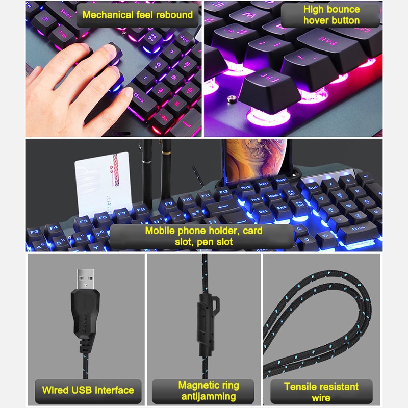 2020 Mechanical Keyboard RGB LED Backlight Plug And Play White/Black Keyboard Ergonomic Design Waterproof Gaming Keyboard