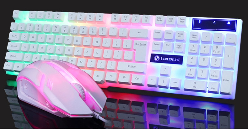 2019 New Colorful LED Fashion Backlit Wired Keyboard Mouse Set Gaming Keyboard Gamer Mouse tripod Keyboard Home Office PC Laptop