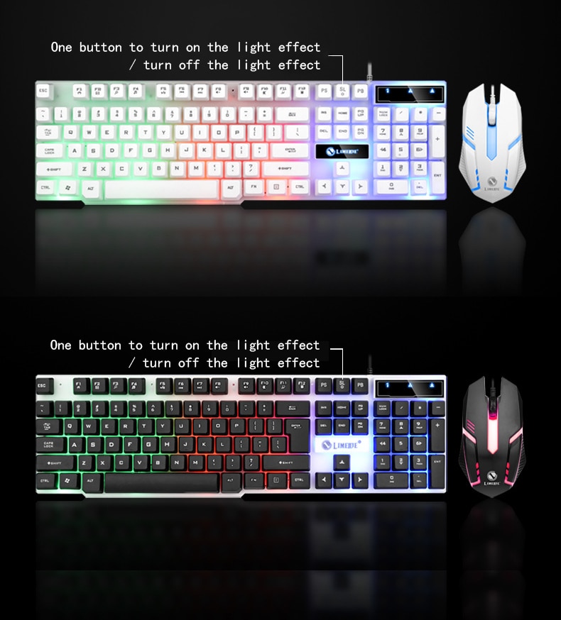 2019 New Colorful LED Fashion Backlit Wired Keyboard Mouse Set Gaming Keyboard Gamer Mouse tripod Keyboard Home Office PC Laptop