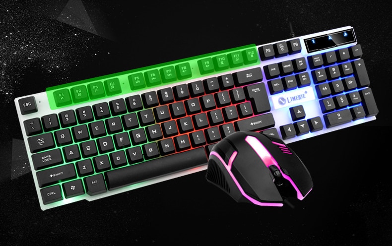 2019 New Colorful LED Fashion Backlit Wired Keyboard Mouse Set Gaming Keyboard Gamer Mouse tripod Keyboard Home Office PC Laptop