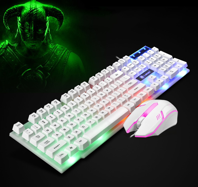 2019 New Colorful LED Fashion Backlit Wired Keyboard Mouse Set Gaming Keyboard Gamer Mouse tripod Keyboard Home Office PC Laptop