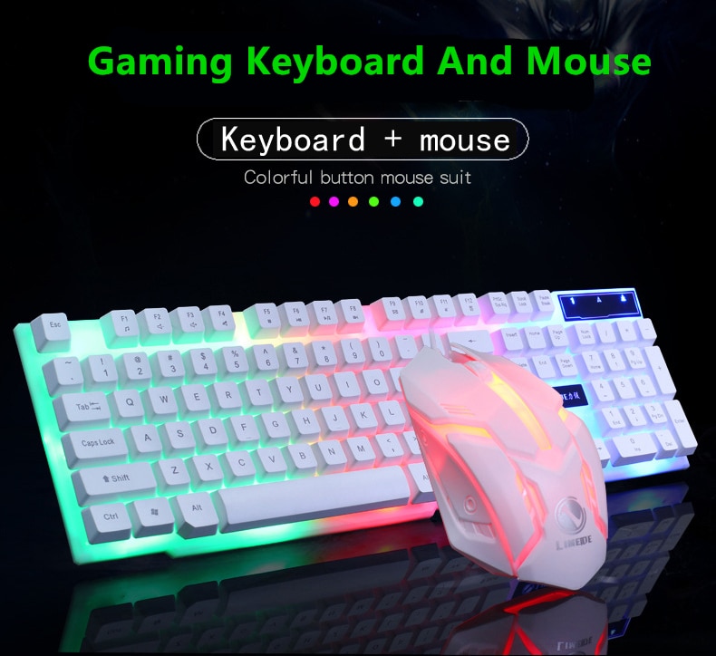 2019 New Colorful LED Fashion Backlit Wired Keyboard Mouse Set Gaming Keyboard Gamer Mouse tripod Keyboard Home Office PC Laptop