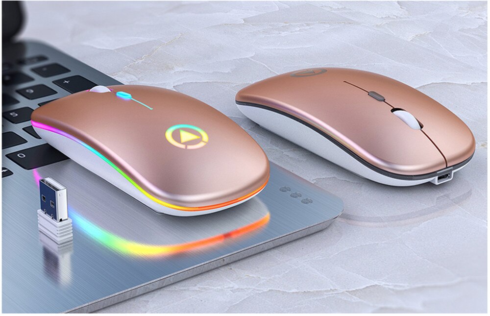Wireless Mouse Rechargeable mouse 1600DPI RGB LED Backlit Silent Mouse Ultra slim ergonomic mouse for Laptop PC