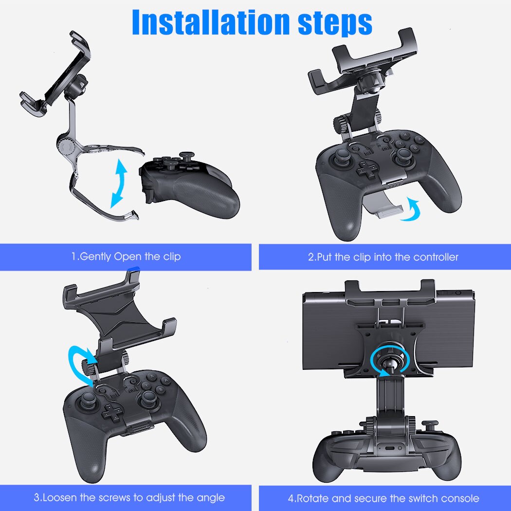 Switch Pro Controller Clip Mount Holder Pro Controller Adjustable Clamp Handle Rotate Bracket for Nintend Switch/ Lite Console